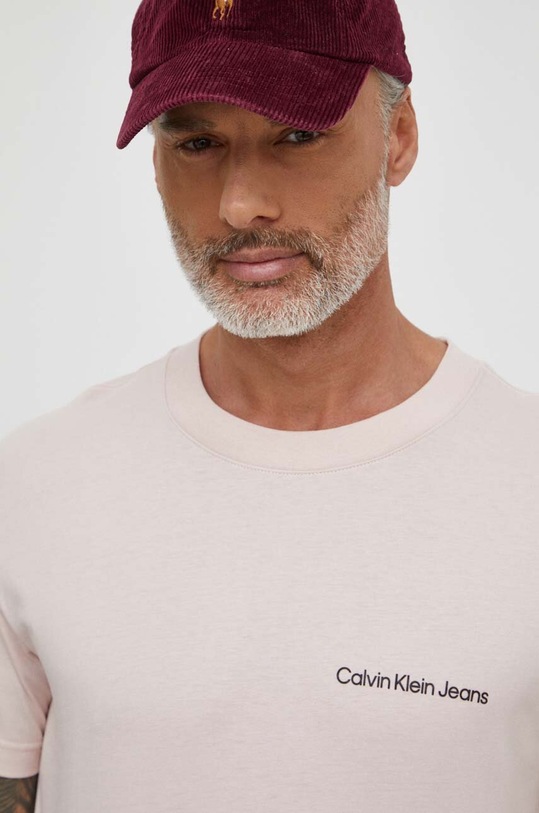 Βαμβακερό μπλουζάκι Calvin Klein Jeans ροζ J30J324671