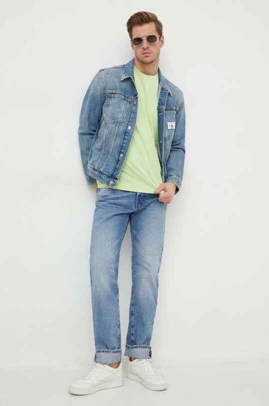 Βαμβακερό μπλουζάκι Calvin Klein Jeans J30J325268 πράσινο AW24