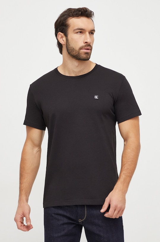 Bavlněné tričko Calvin Klein Jeans hladký černá J30J325268