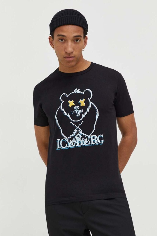 Iceberg tricou din bumbac print negru F019.6306