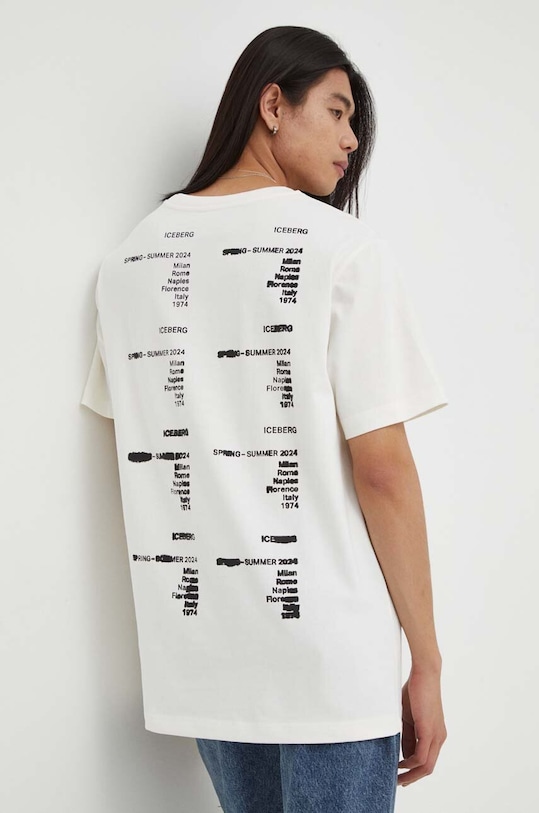 Iceberg t-shirt bawełniany nadruk beżowy F021.6304
