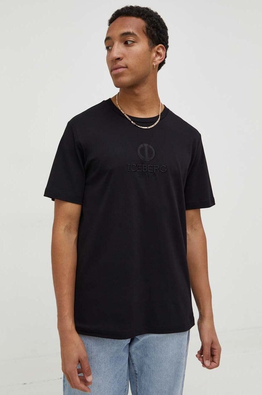 Iceberg tricou din bumbac uni negru F028.6307