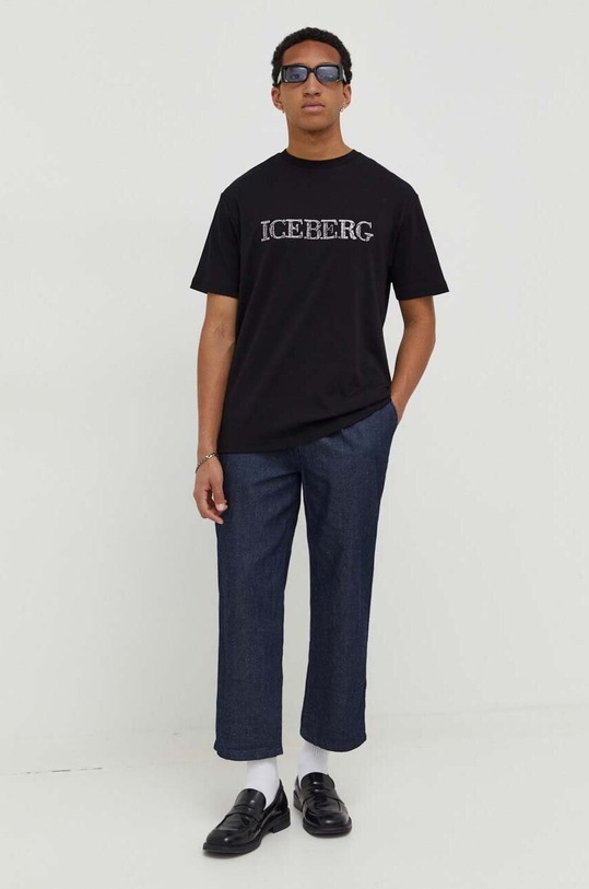 Iceberg t-shirt bawełniany F075.6307 czarny SS24