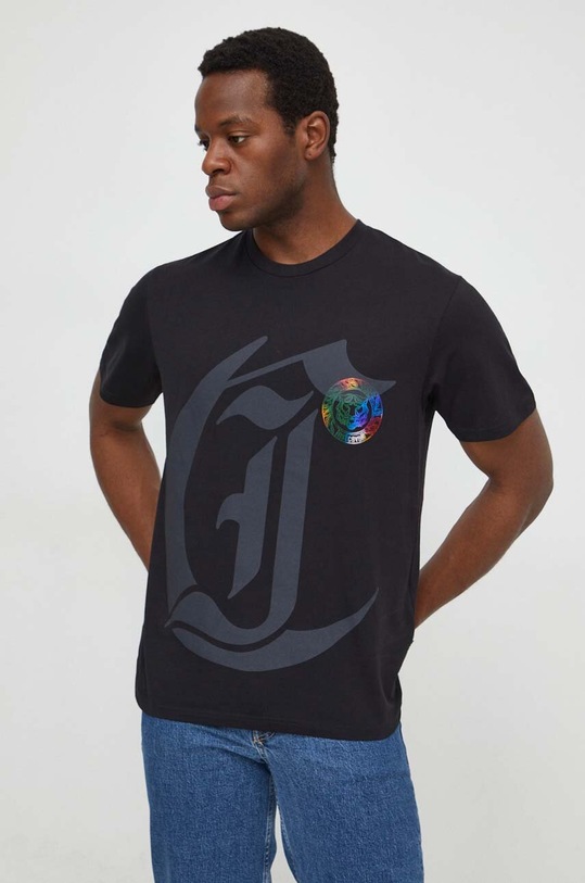 Just Cavalli t-shirt bawełniany nadruk czarny 76OAHG10.CJ300