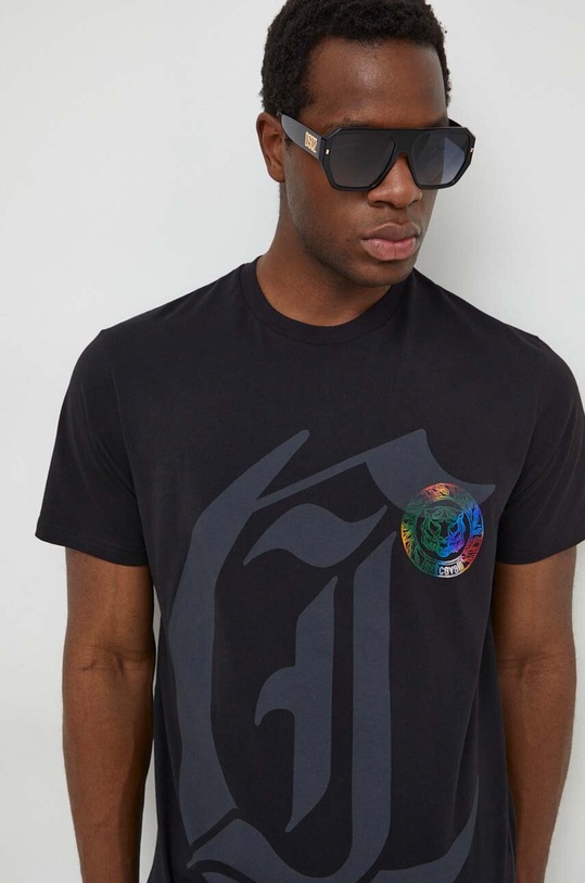 Just Cavalli t-shirt bawełniany czarny 76OAHG10.CJ300