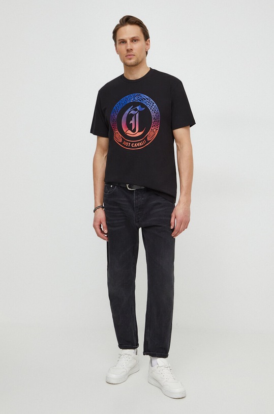 Just Cavalli pamut póló 76OAHG04.CJ318 fekete SS24