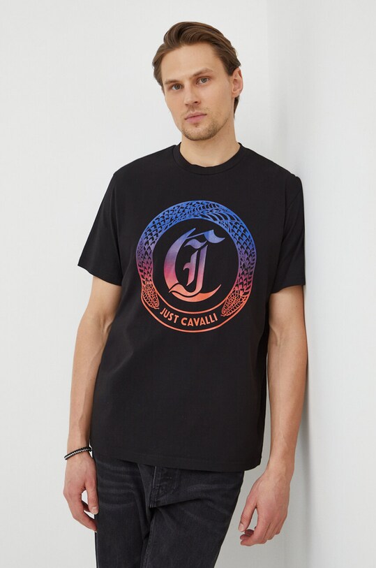 Just Cavalli tricou din bumbac negru 76OAHG04.CJ318