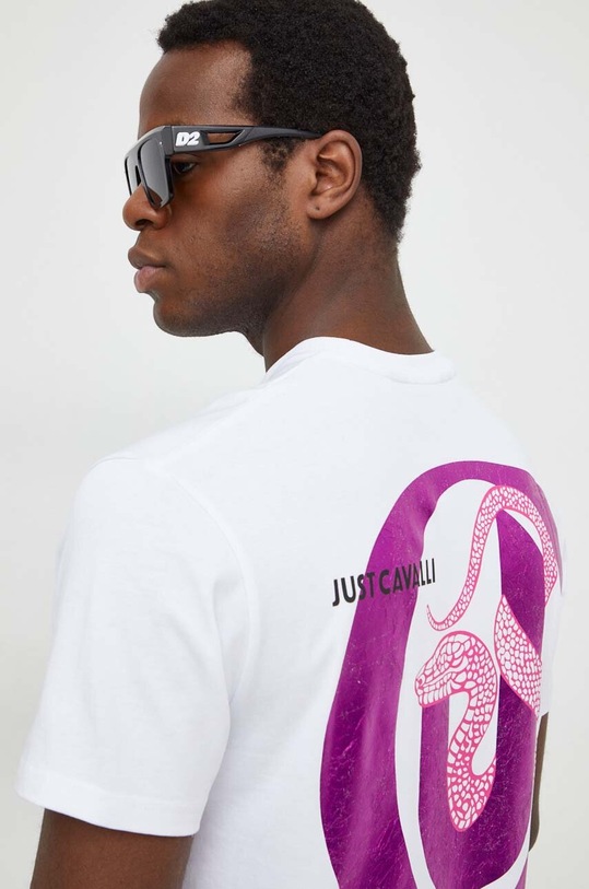 Just Cavalli t-shirt bawełniany nadruk biały 76OAHG02.CJ318