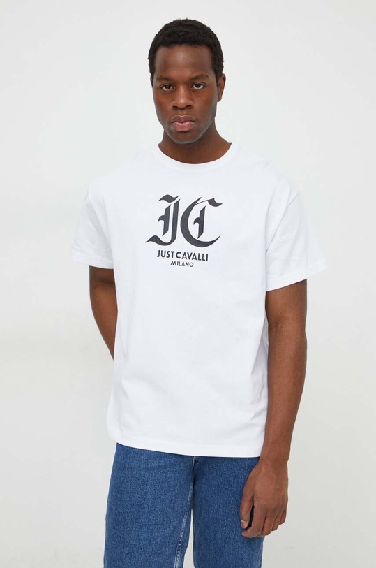 Just Cavalli tricou din bumbac print alb 76OAHG00.CJ318
