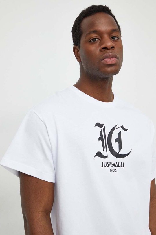 Just Cavalli tricou din bumbac alb 76OAHG00.CJ318