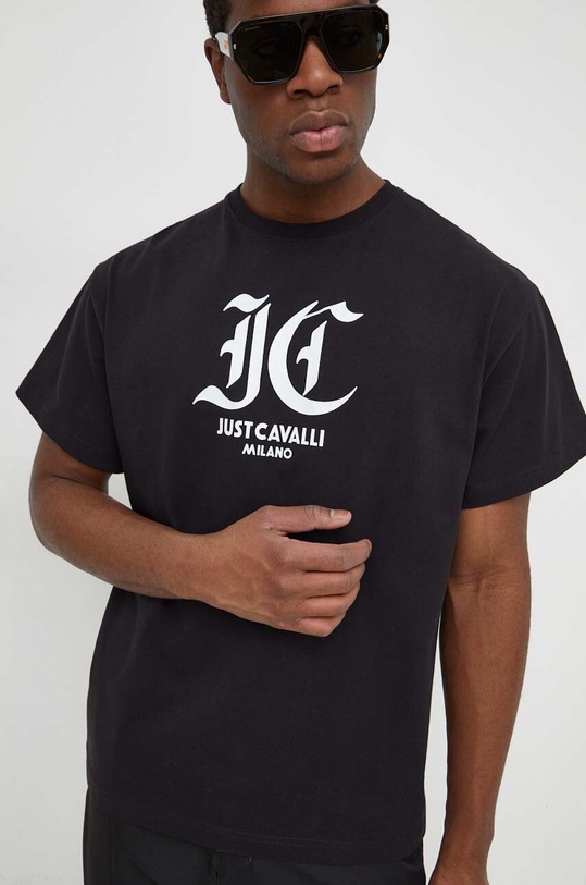 Just Cavalli t-shirt bawełniany nadruk czarny 76OAHG00.CJ318