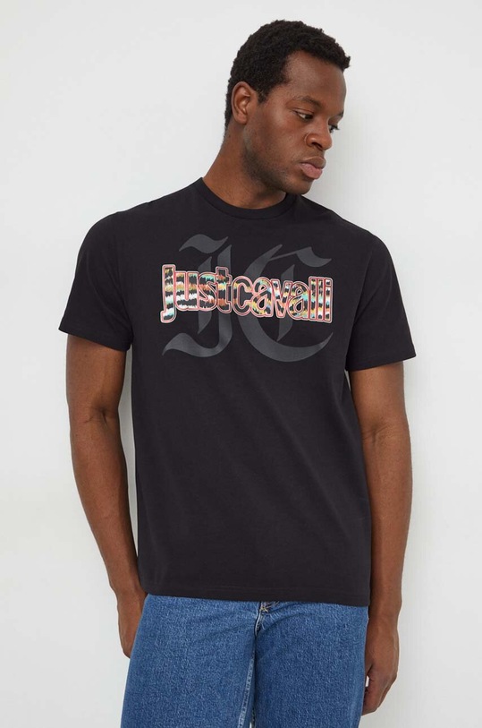 Just Cavalli t-shirt bawełniany nadruk czarny 76OAHG12.CJ318