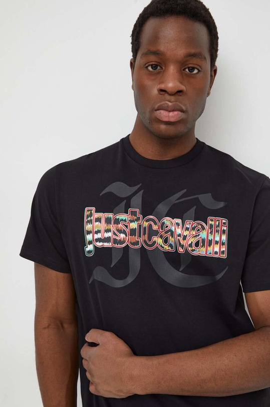 Just Cavalli t-shirt bawełniany czarny 76OAHG12.CJ318