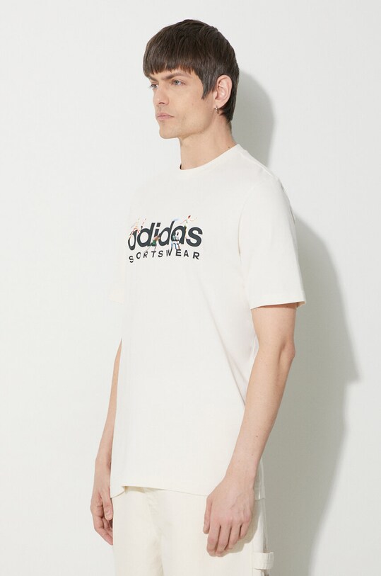 Памучна тениска adidas бежов IM8305