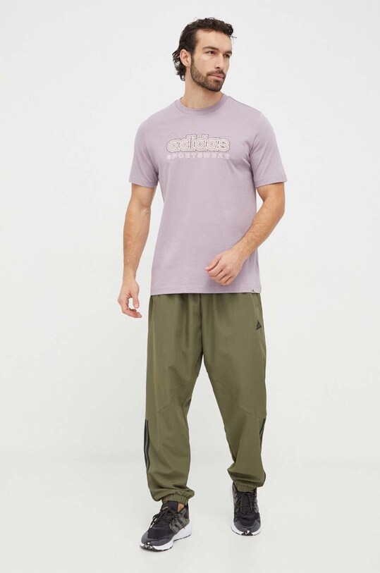 Памучна тениска adidas IM8315 виолетов SS24