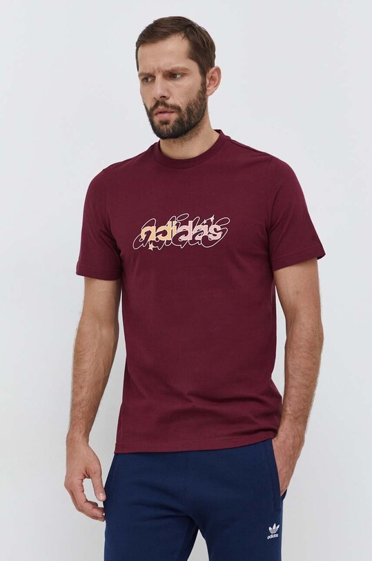adidas t-shirt bawełniany nadruk bordowy IM8317