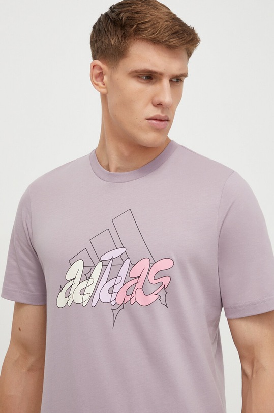 Bavlnené tričko adidas potlač fialová IN6244