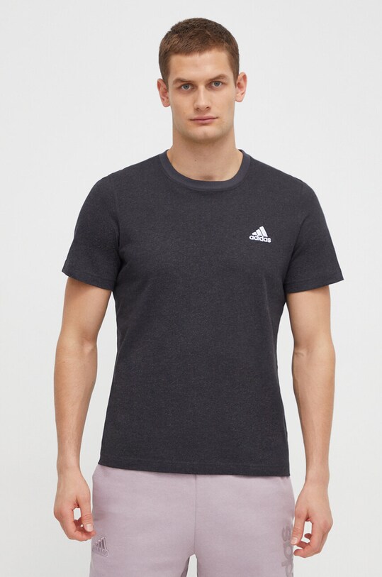 Памучна тениска adidas щампа сив IN7123