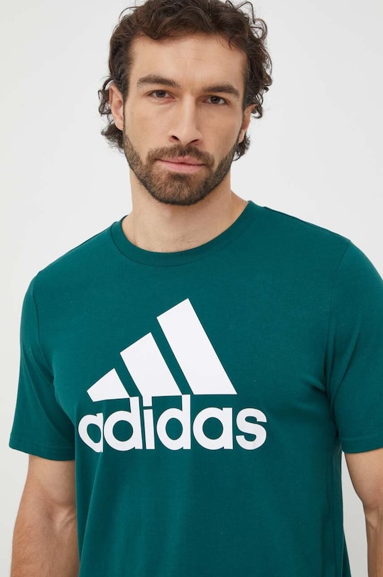 Памучна тениска adidas зелен IS1300