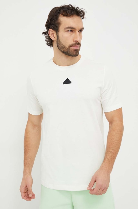 adidas t-shirt bawełniany nadruk beżowy IS2857