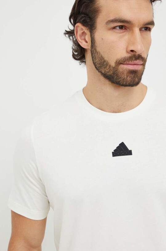 Памучна тениска adidas бежов IS2857
