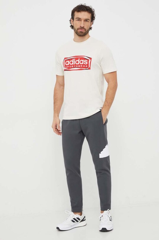 adidas t-shirt bawełniany IS2880 beżowy SS24