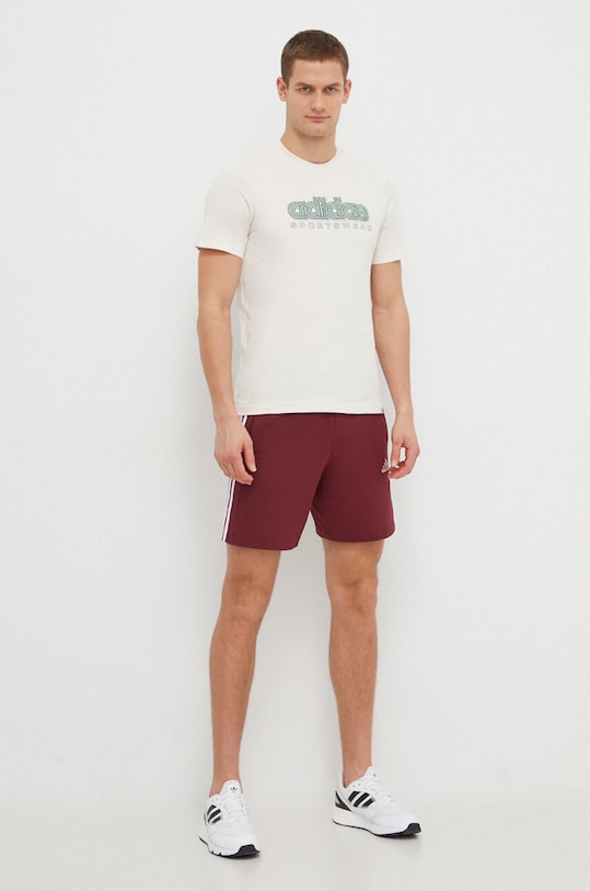Памучна тениска adidas IS2883 бежов SS24