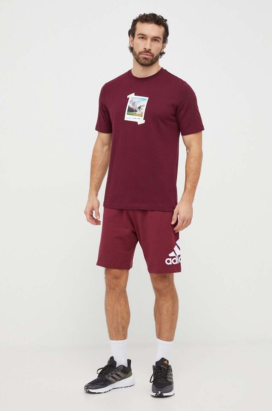 Памучна тениска adidas IS9045 бордо SS24