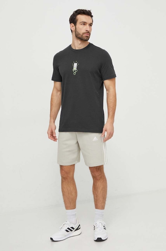 Памучна тениска adidas IX4452 сив SS24