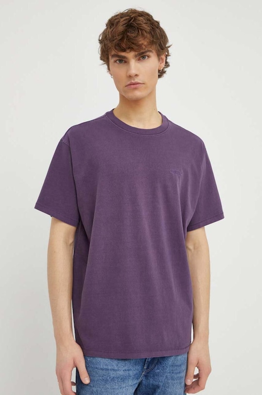 Bavlněné tričko Levi's kulatý fialová A0637