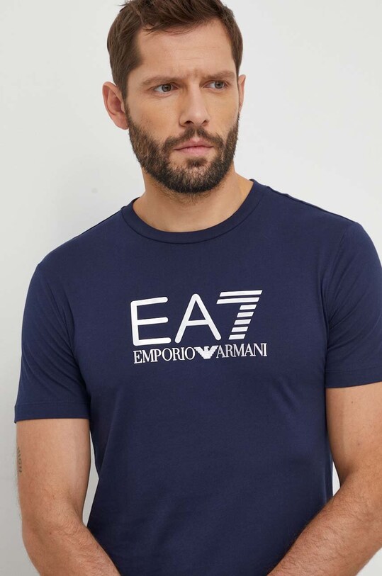 Bavlněné tričko EA7 Emporio Armani nášivka námořnická modř 3DPT71.PJM9Z