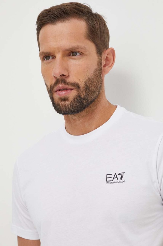 Bombažna kratka majica EA7 Emporio Armani bela 8NPT18.PJ02Z