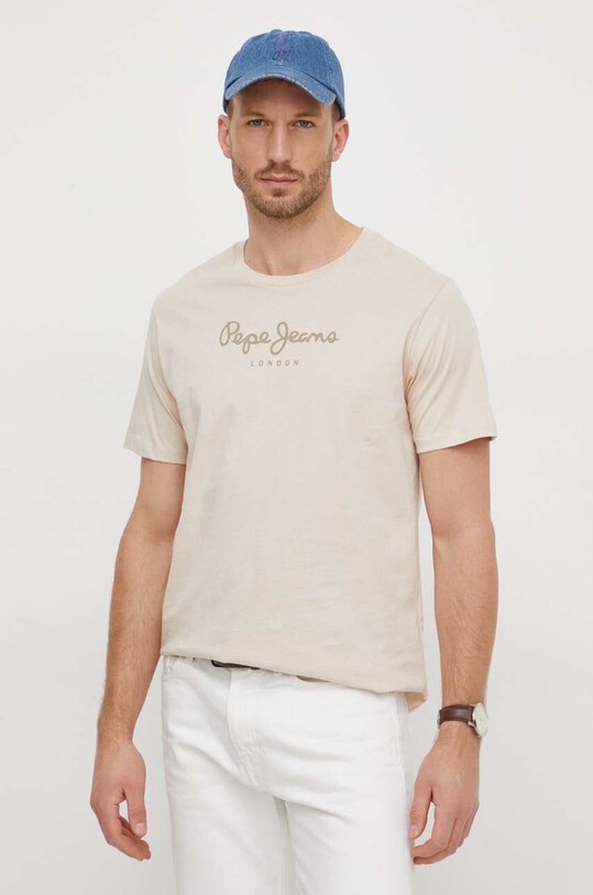 Pepe Jeans tricou din bumbac Eggo print bej PM508208