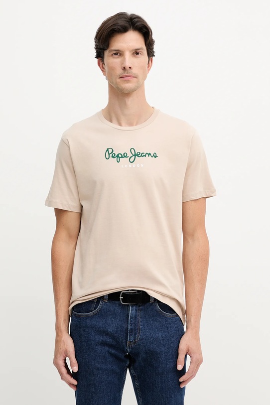 Bavlněné tričko Pepe Jeans Eggo N potisk béžová PM508208
