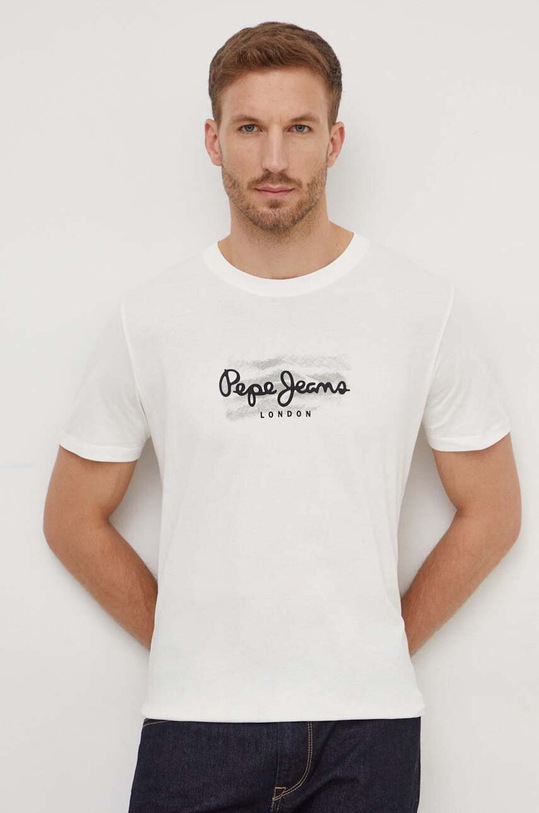Pepe Jeans t-shirt bawełniany Castle nadruk beżowy PM509204