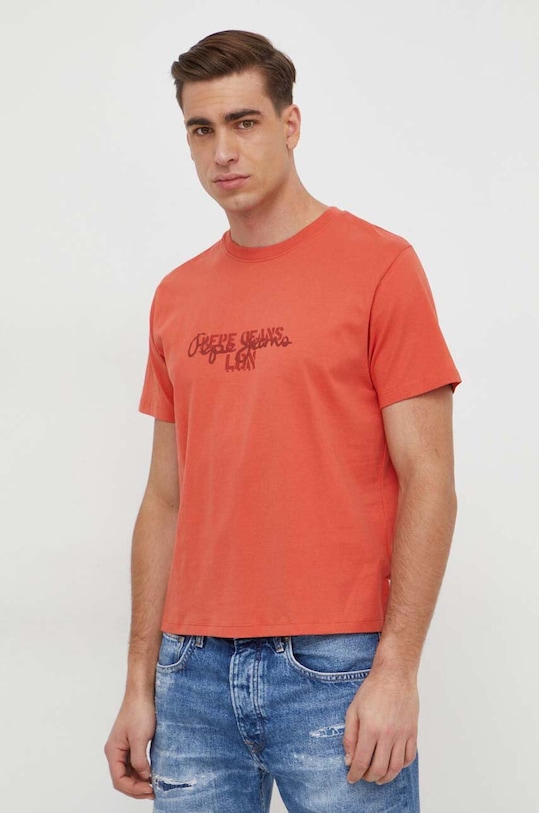 Pepe Jeans t-shirt bawełniany Chris nadruk pomarańczowy PM509207