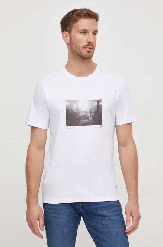 Bavlněné tričko Pepe Jeans Clark potisk bílá PM509221