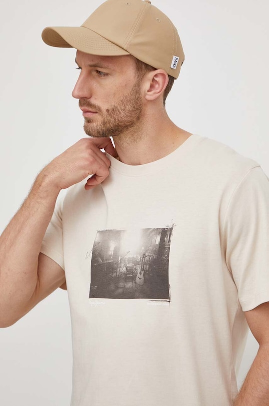 Pepe Jeans t-shirt bawełniany Clark nadruk beżowy PM509221