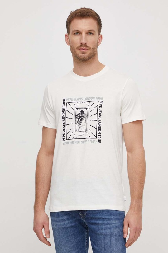 Bavlněné tričko Pepe Jeans Chuck slim béžová PM509225