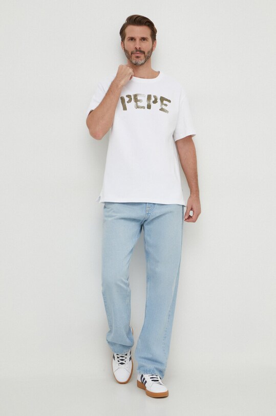 Βαμβακερό μπλουζάκι Pepe Jeans ROLF TEE PM509228 λευκό SS24