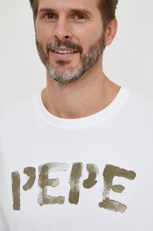 Βαμβακερό μπλουζάκι Pepe Jeans ROLF TEE λευκό PM509228