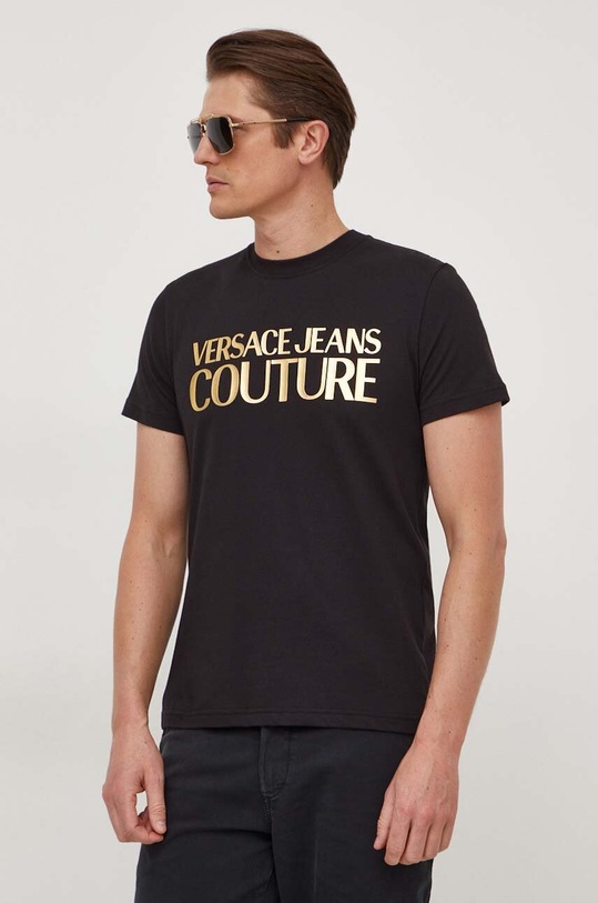 Versace Jeans Couture t-shirt bawełniany nadruk czarny 76GAHT00