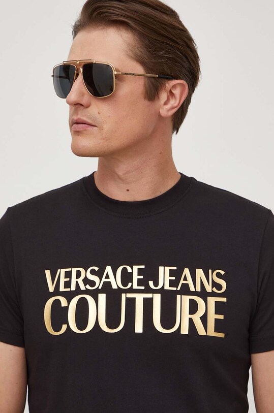 Βαμβακερό μπλουζάκι Versace Jeans Couture μαύρο 76GAHT00