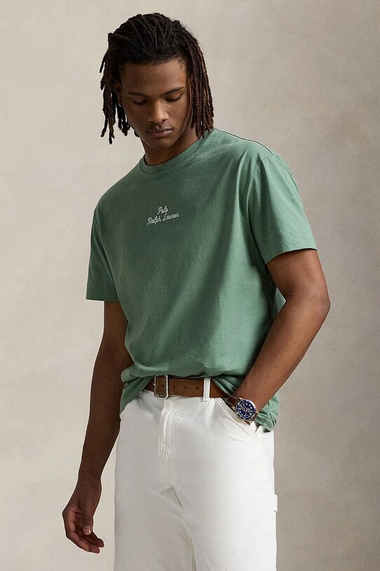 Одежда Хлопковая футболка Polo Ralph Lauren 710936585 зелёный