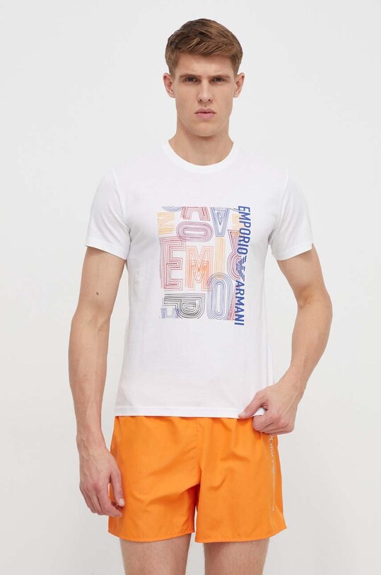Emporio Armani Underwear t-shirt lounge in cotone sovrastampa bianco 211818.4R468