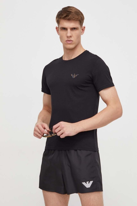 Bavlněné plážové tričko Emporio Armani Underwear nášivka černá 211818.4R483