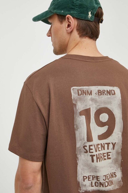 Pepe Jeans t-shirt bawełniany CORBUS nadruk brązowy PM509377