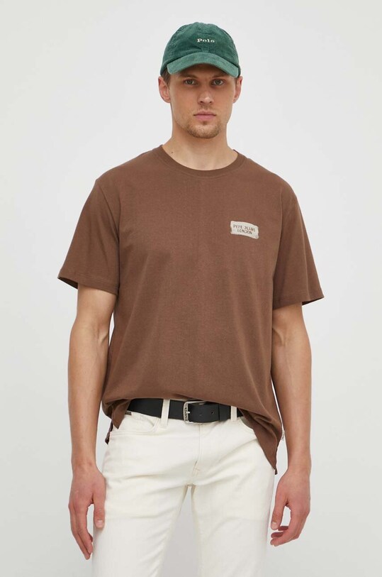 Pepe Jeans t-shirt bawełniany CORBUS brązowy PM509377
