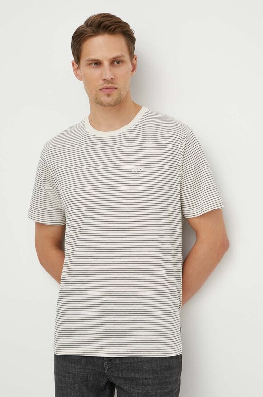 Pepe Jeans t-shirt z domieszką lnu CARLISLE okrągły beżowy PM509387