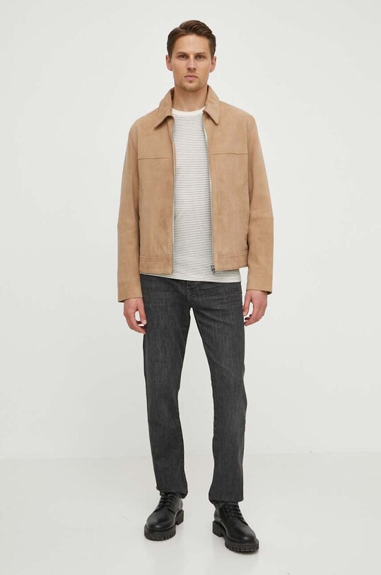 Μπλουζάκι με λινό μείγμα Pepe Jeans CARLISLE PM509387 μπεζ SS24